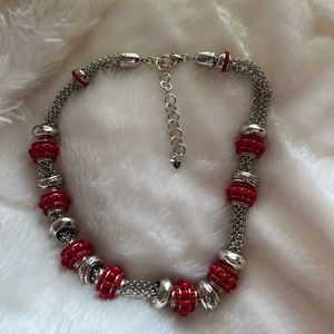gorgeous unique brighton necklace vintage red and silver beaded piece